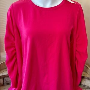 New W Tag- Calvin Klein Lipstick 💄 Pink Top w Ruched Sleeves Retail $79